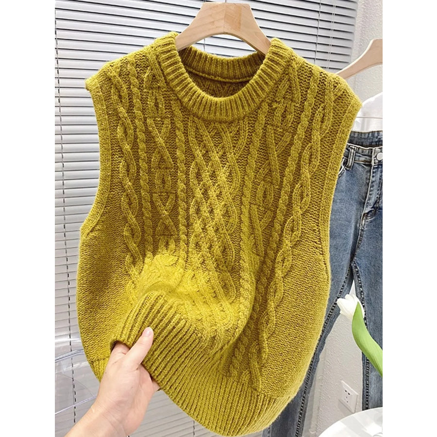 Cable-Knit Sweater Vest Green / One Size Apparel and Accessories