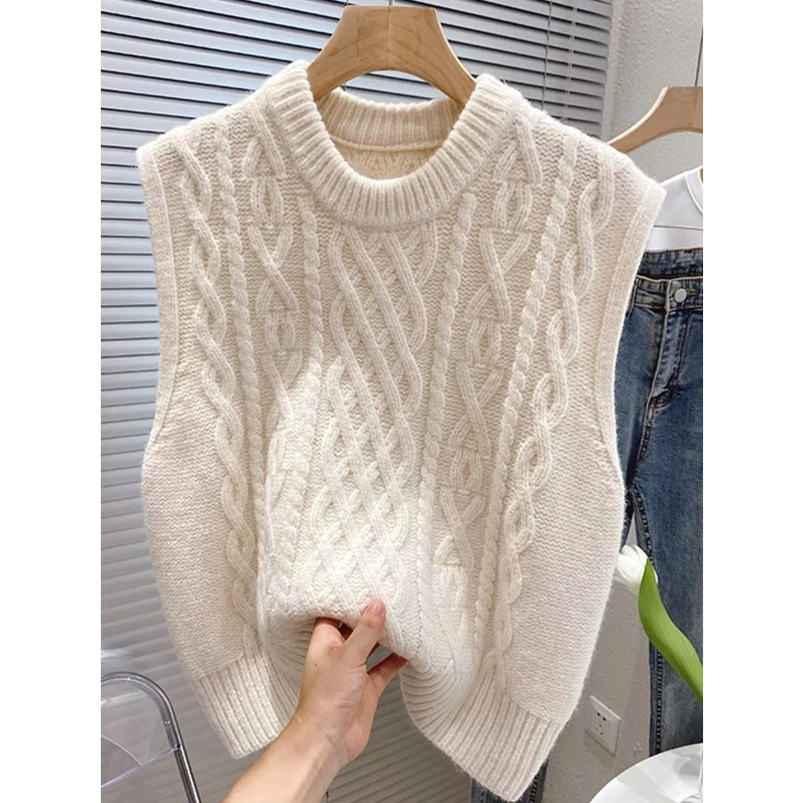 Cable-Knit Sweater Vest Off White / One Size Apparel and Accessories