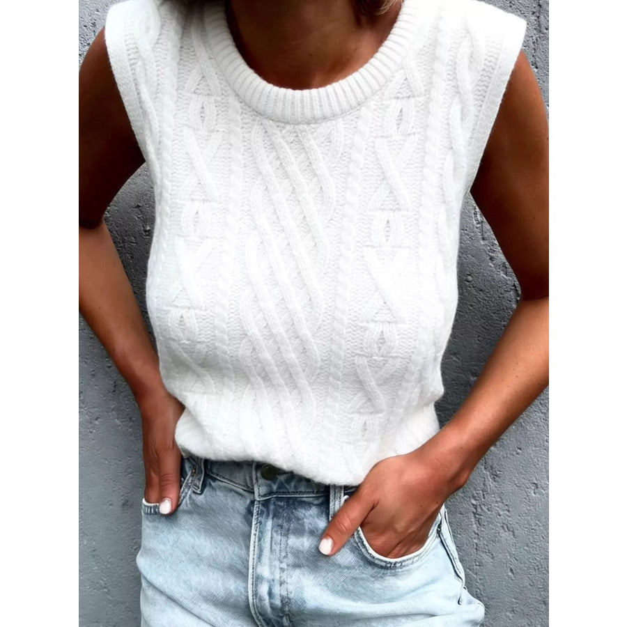 Cable Knit Sweater Vest White / S Apparel and Accessories