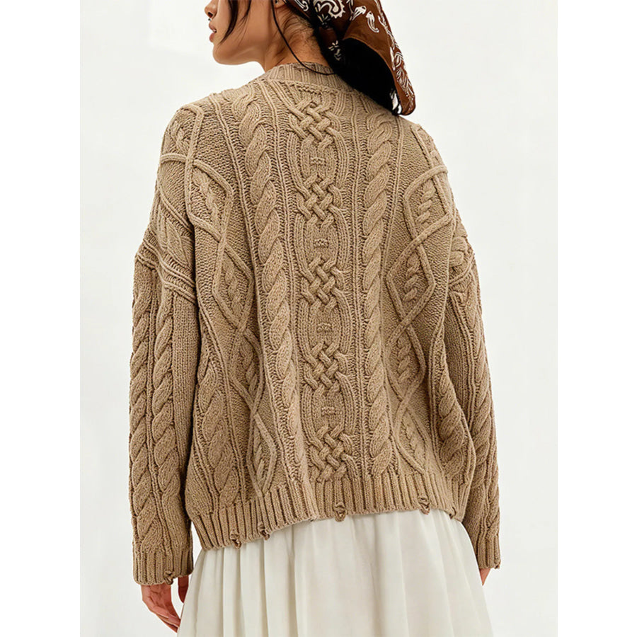 Cable-Knit Sweater with Front Pockets Apparel and Accessories