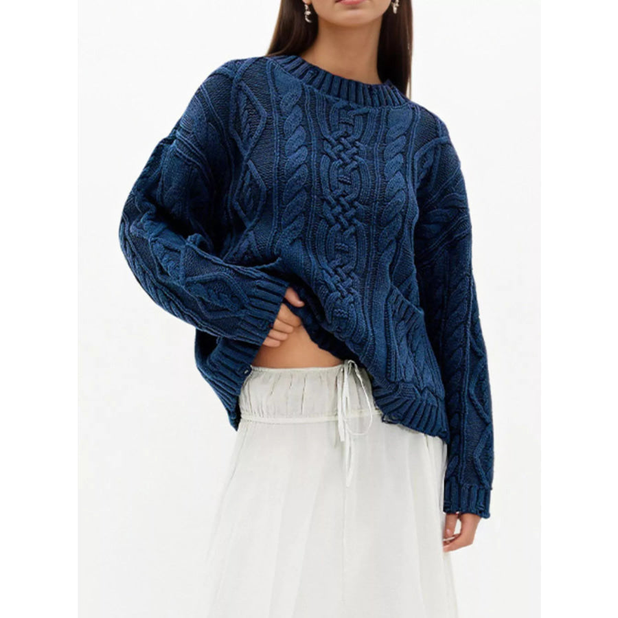 Cable-Knit Sweater with Front Pockets Apparel and Accessories