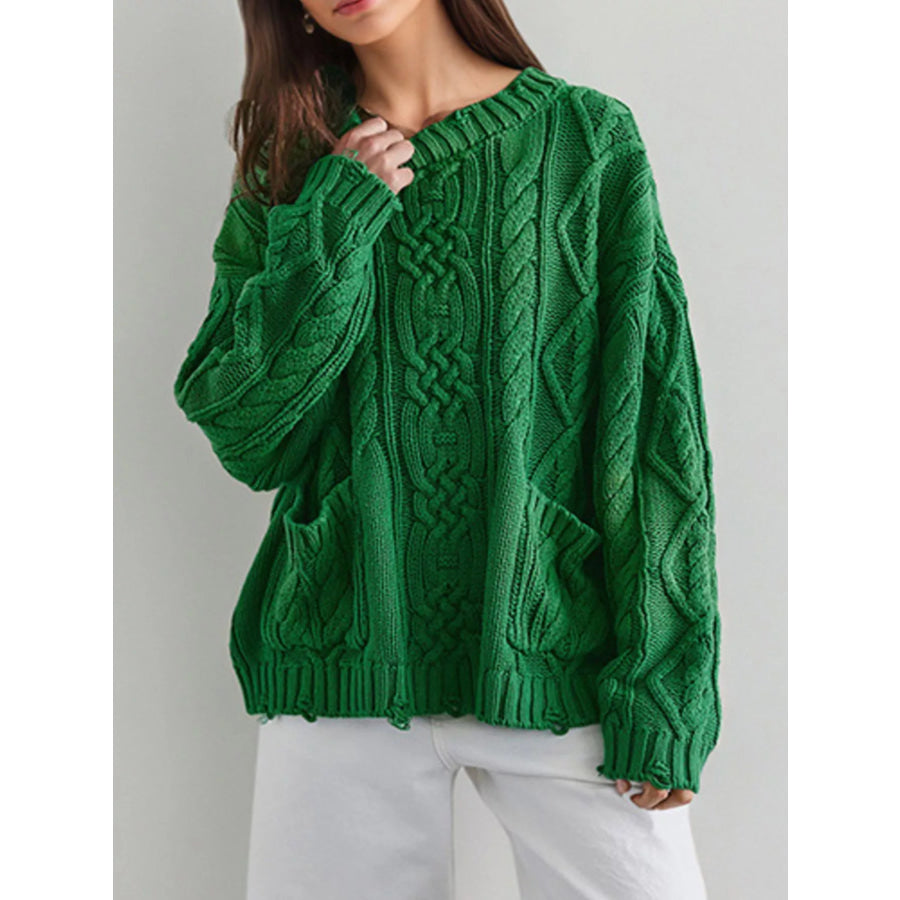 Cable-Knit Sweater with Front Pockets Apparel and Accessories