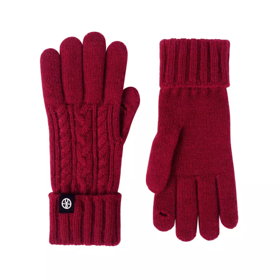 Cable Knit Touchscreen Gloves Deep Red / One Size Apparel and Accessories