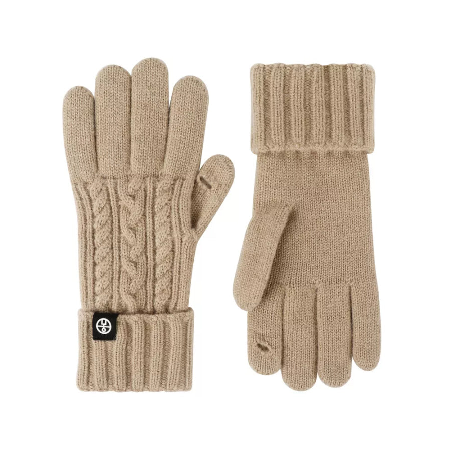 Cable Knit Touchscreen Gloves Khaki / One Size Apparel and Accessories