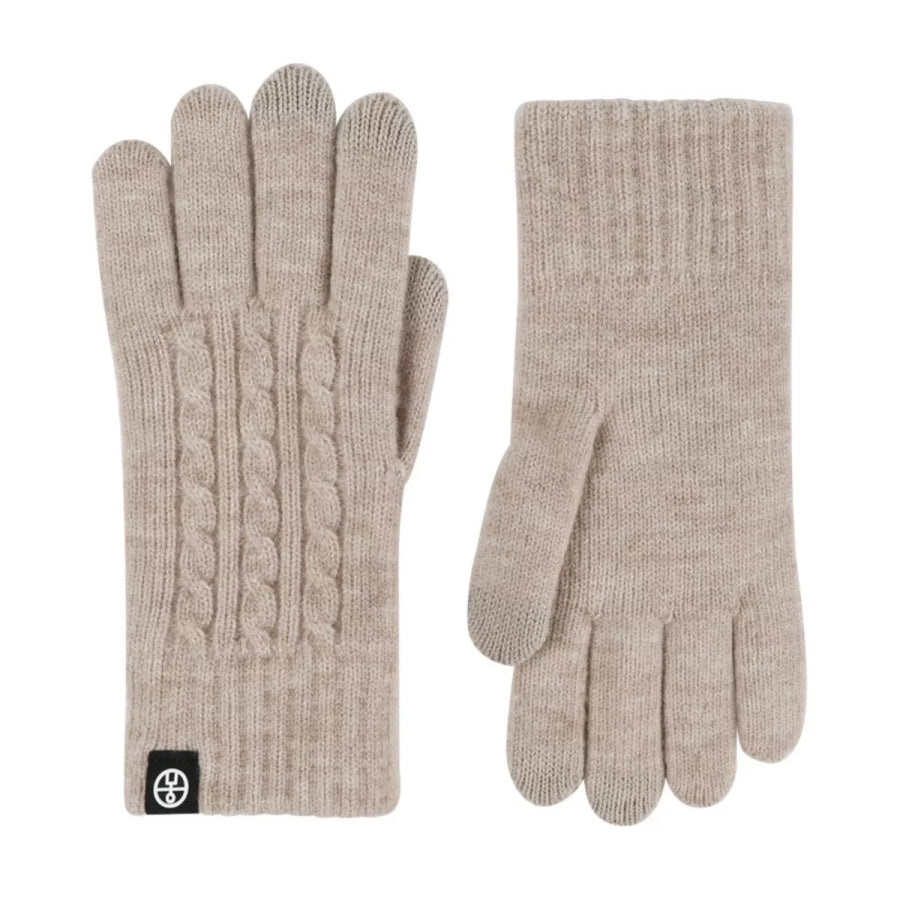 Cable Knit Touchscreen Gloves Khaki / One Size Apparel and Accessories