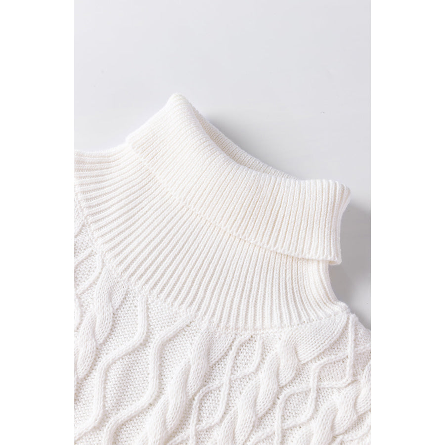 Cable-Knit Turtleneck Cap Sleeve Sweater Apparel and Accessories