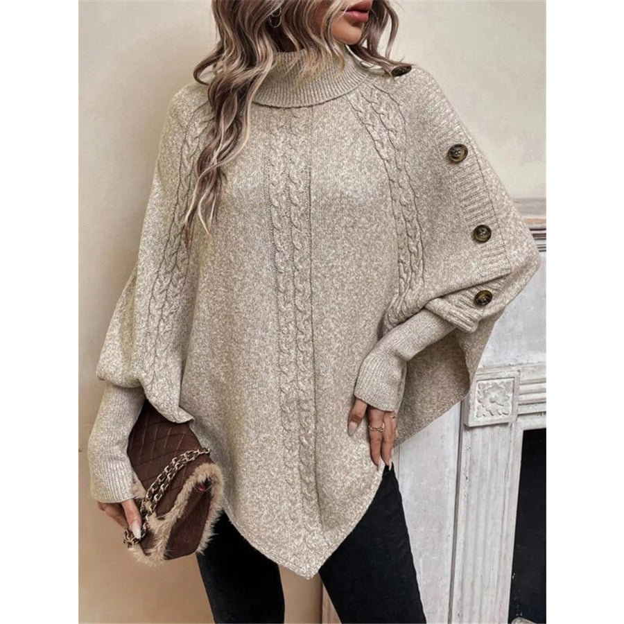 Cable Knit Turtleneck Cape Sweater Apparel and Accessories