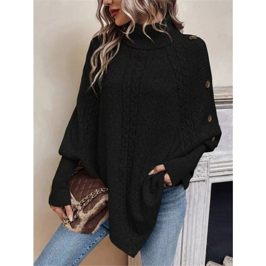 Cable Knit Turtleneck Cape Sweater Apparel and Accessories