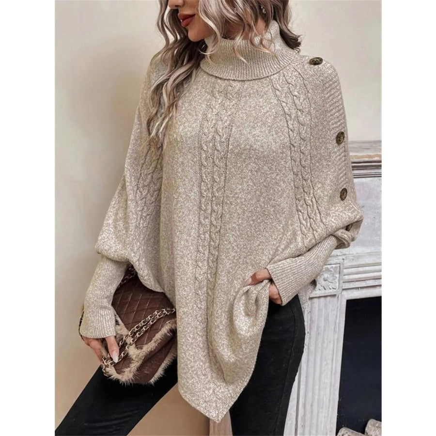Cable Knit Turtleneck Cape Sweater Apparel and Accessories