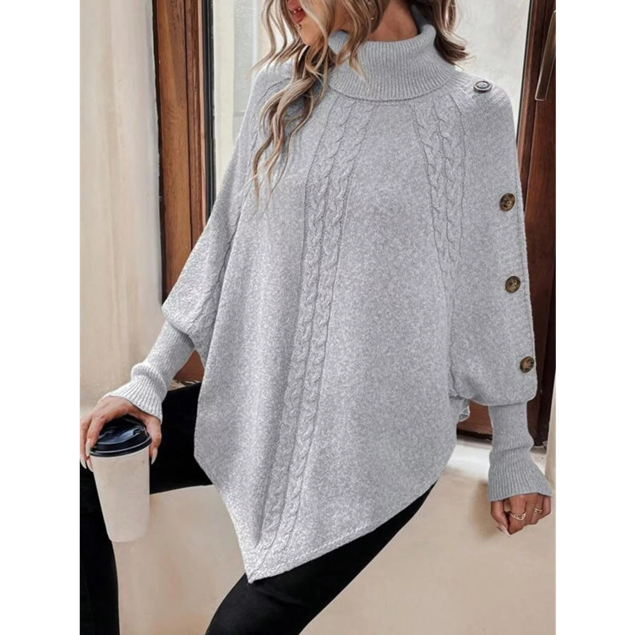 Cable Knit Turtleneck Cape Sweater Apparel and Accessories