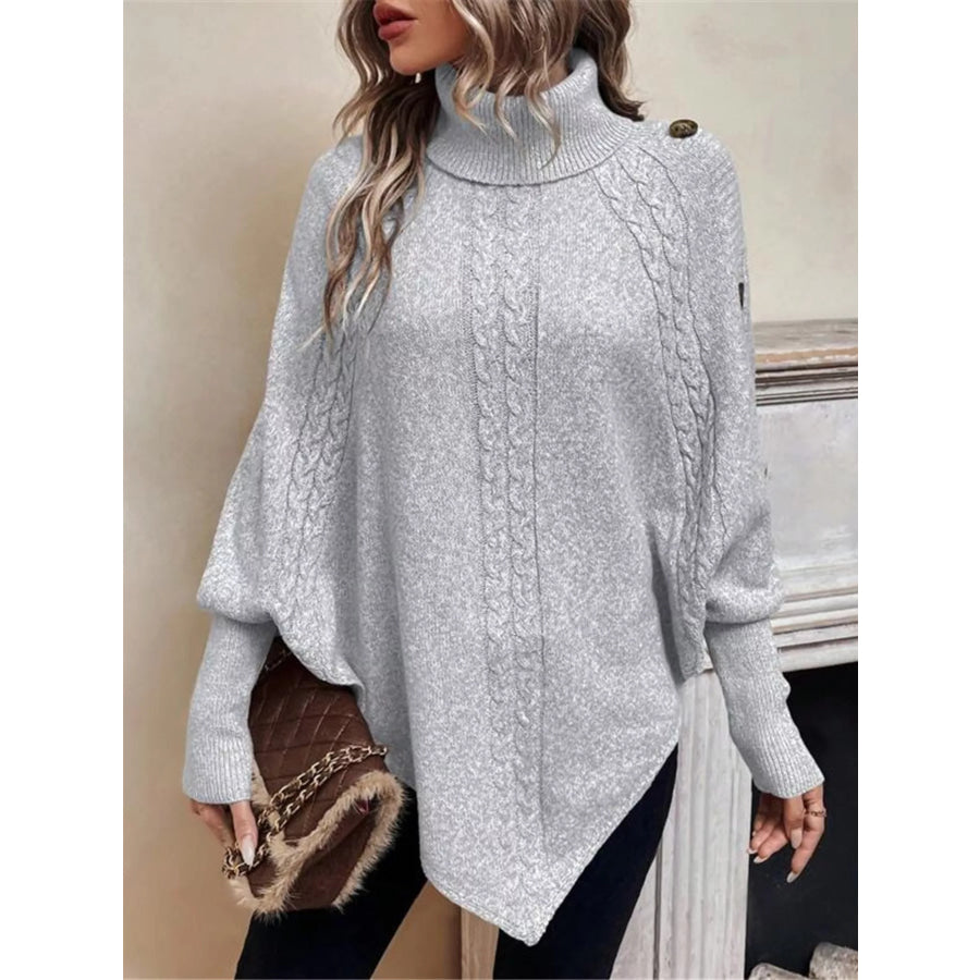 Cable Knit Turtleneck Cape Sweater Apparel and Accessories
