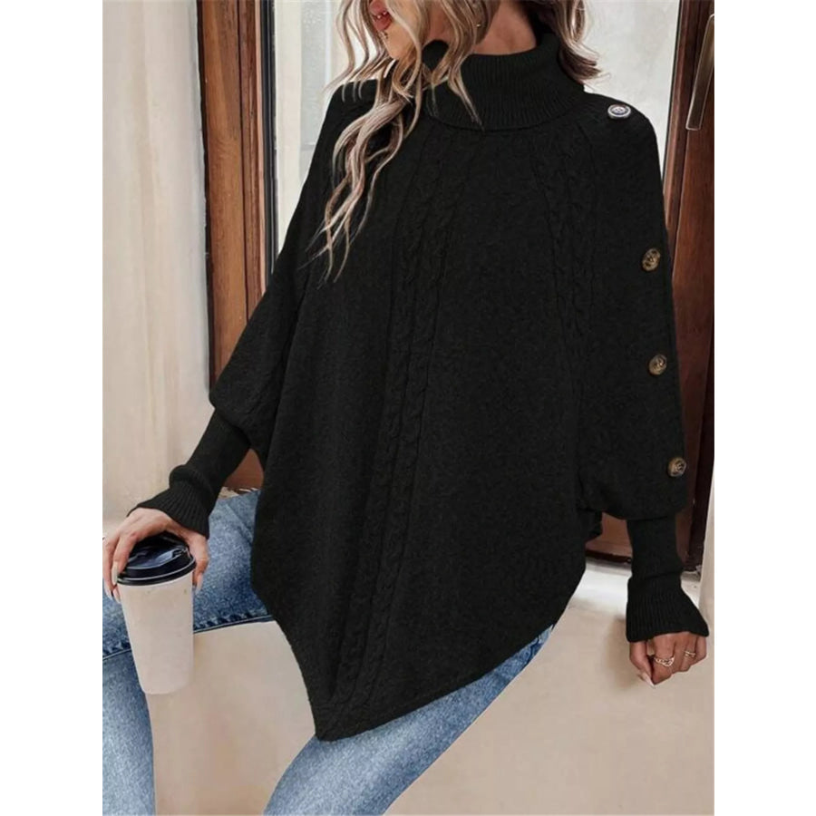 Cable Knit Turtleneck Cape Sweater Apparel and Accessories