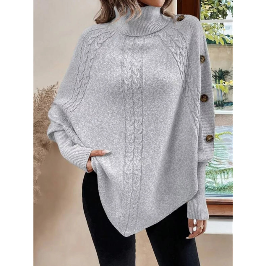 Cable Knit Turtleneck Cape Sweater Apparel and Accessories