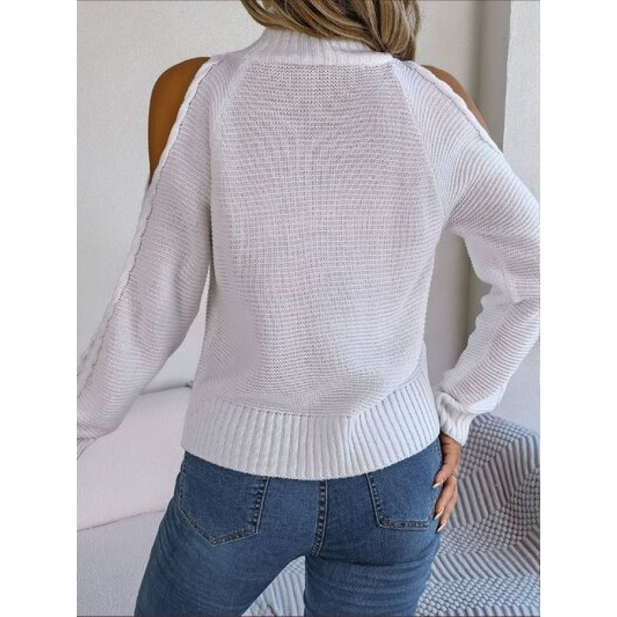 Cable-Knit Turtleneck Cold Shoulder Sweater Apparel and Accessories