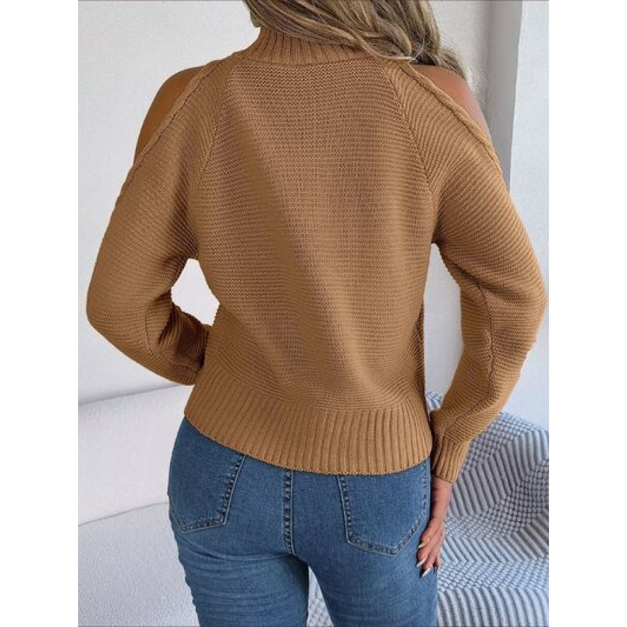 Cable-Knit Turtleneck Cold Shoulder Sweater Apparel and Accessories