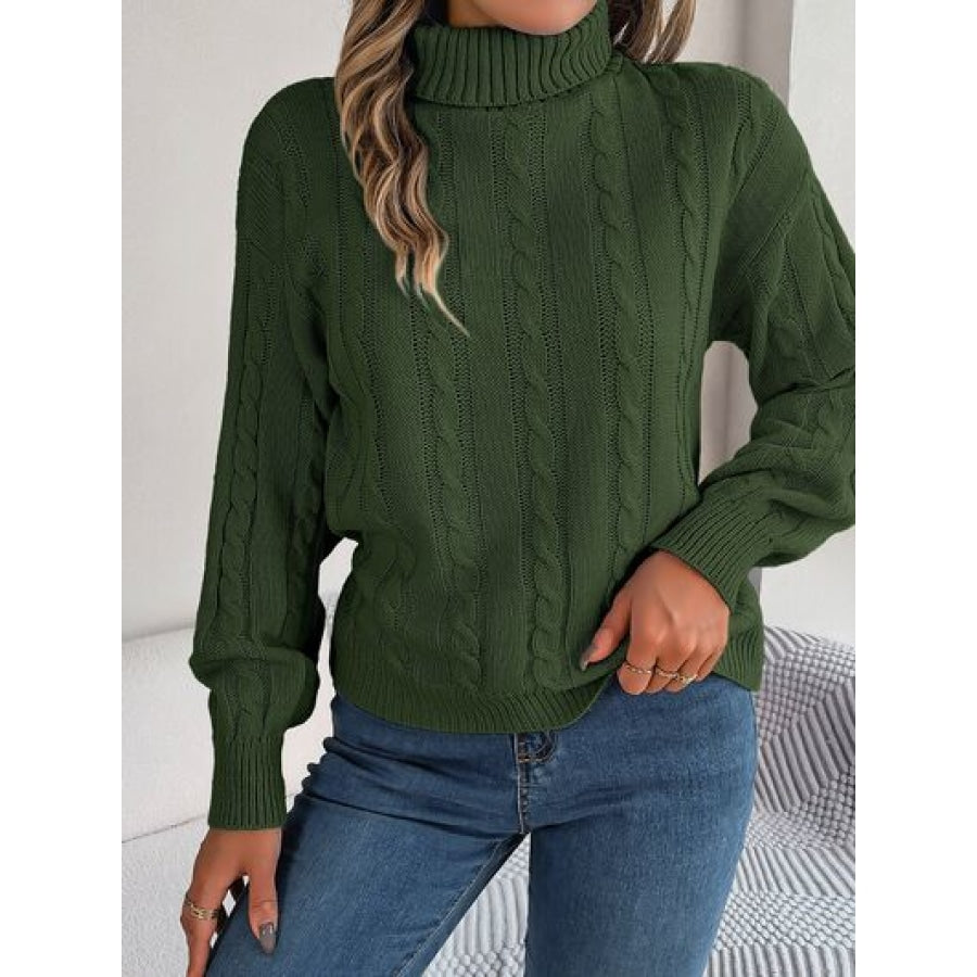 Cable-Knit Turtleneck Dropped Shoulder Sweater Apparel and Accessories