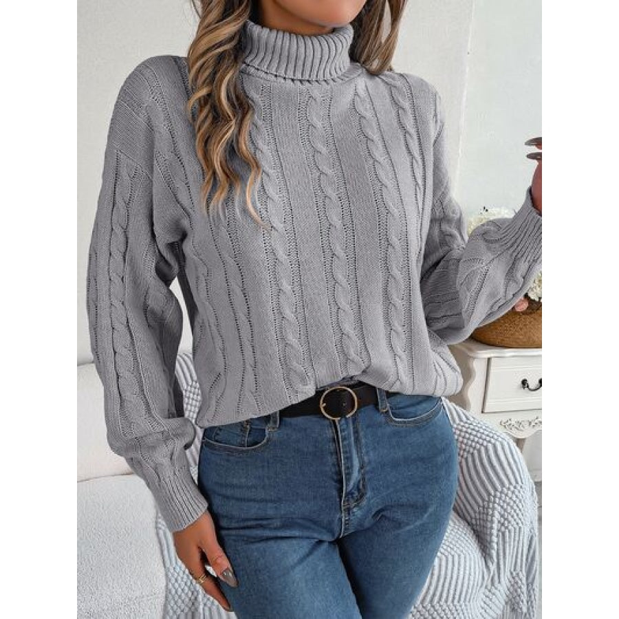 Cable-Knit Turtleneck Dropped Shoulder Sweater Apparel and Accessories