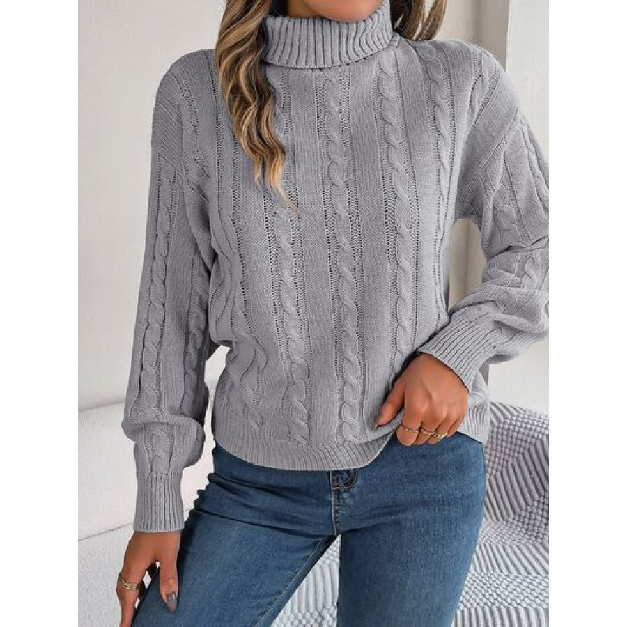 Cable-Knit Turtleneck Dropped Shoulder Sweater Apparel and Accessories