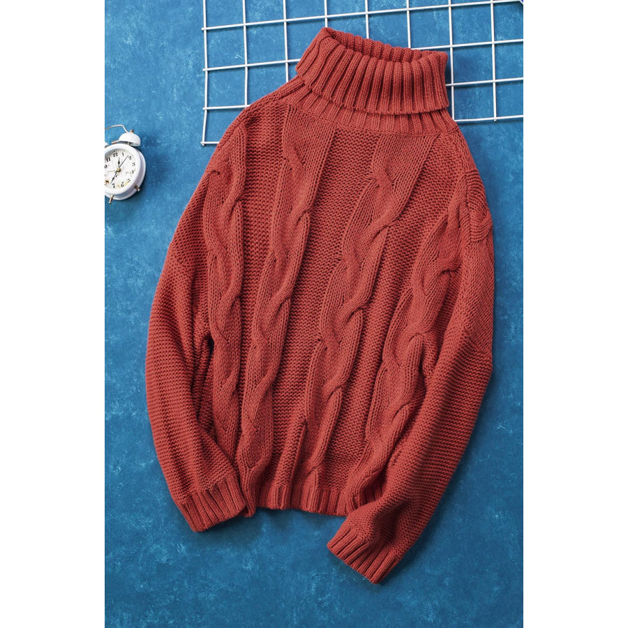 Cable-Knit Turtleneck Dropped Shoulder Sweater Apparel and Accessories