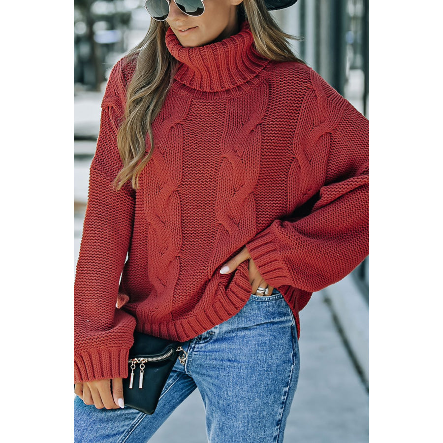 Cable-Knit Turtleneck Dropped Shoulder Sweater Apparel and Accessories