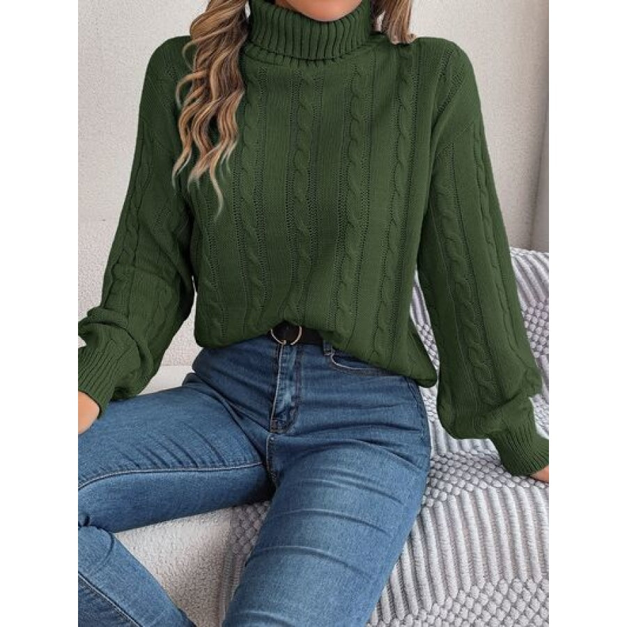 Cable-Knit Turtleneck Dropped Shoulder Sweater Apparel and Accessories