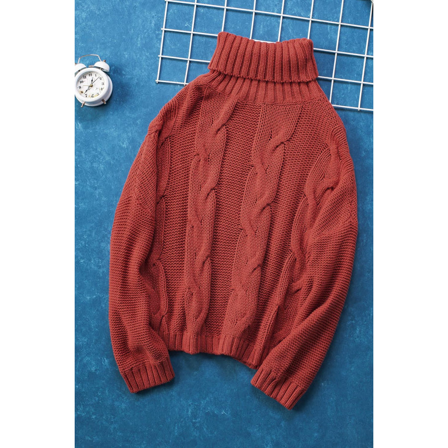 Cable-Knit Turtleneck Dropped Shoulder Sweater Apparel and Accessories