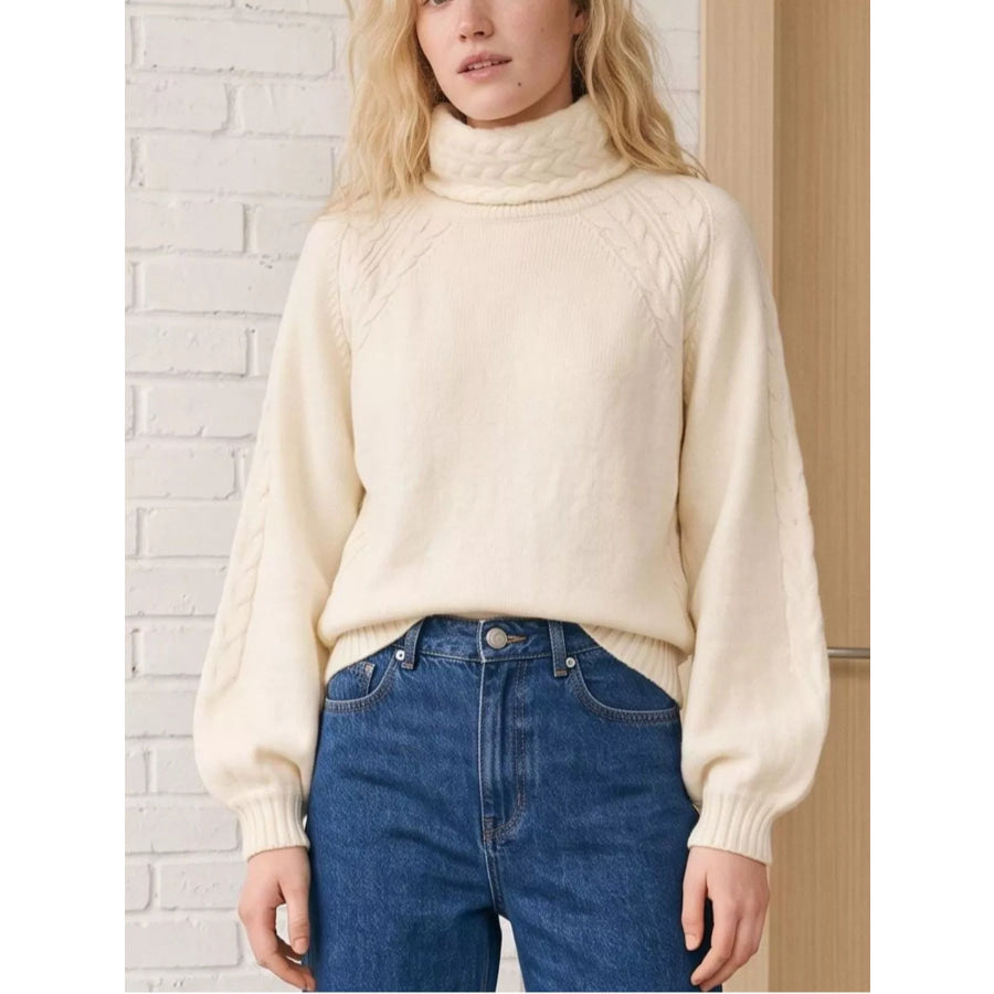 Cable-Knit Turtleneck Long Sleeve Sweater Apparel and Accessories
