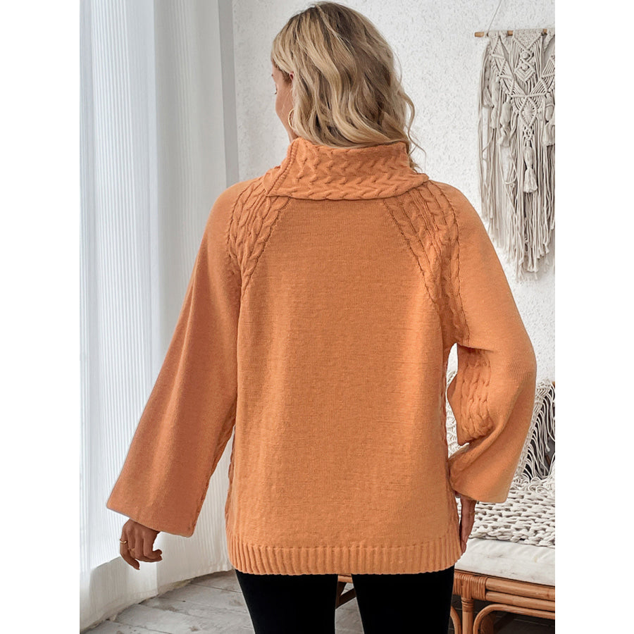 Cable-Knit Turtleneck Long Sleeve Sweater Apparel and Accessories