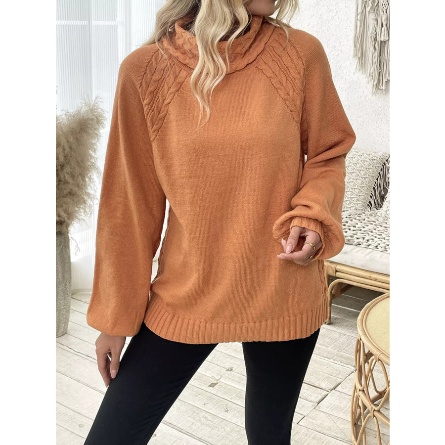Cable-Knit Turtleneck Long Sleeve Sweater Apparel and Accessories
