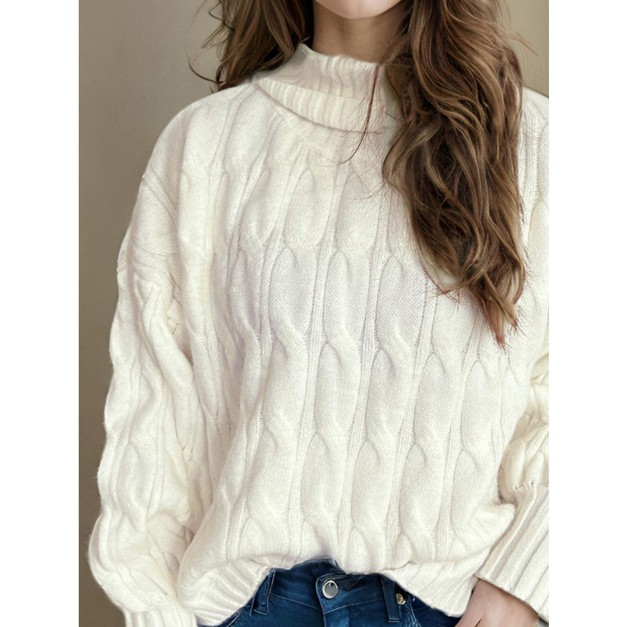 Cable-Knit Turtleneck Long Sleeve Sweater Apparel and Accessories