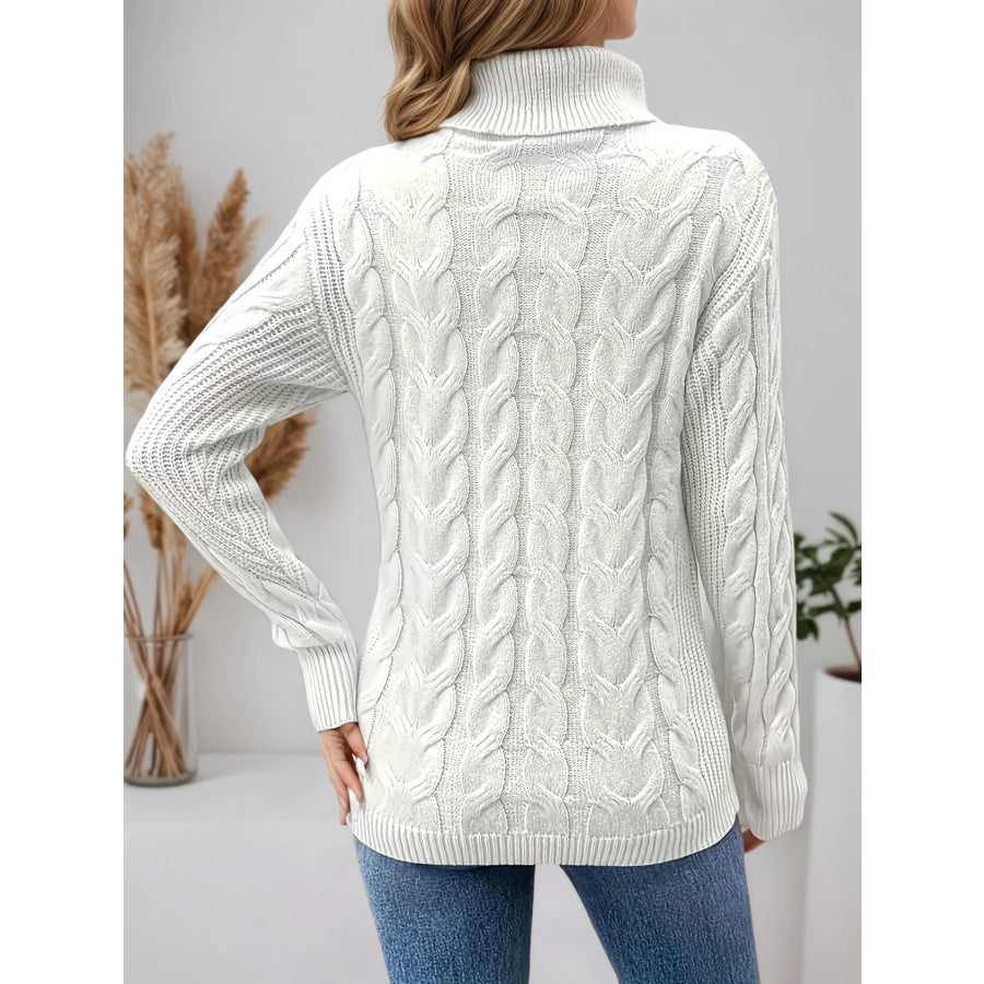 Cable Knit Turtleneck Long Sleeve Sweater Apparel and Accessories
