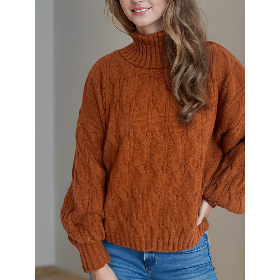 Cable-Knit Turtleneck Long Sleeve Sweater Apparel and Accessories