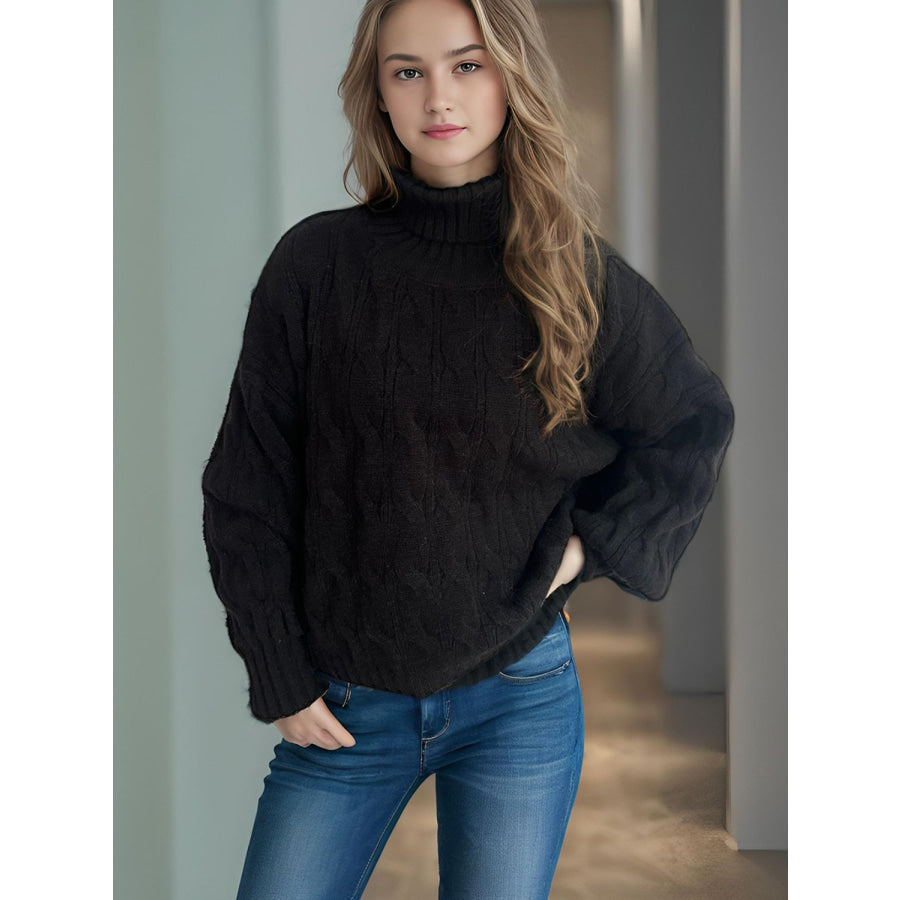 Cable-Knit Turtleneck Long Sleeve Sweater Apparel and Accessories