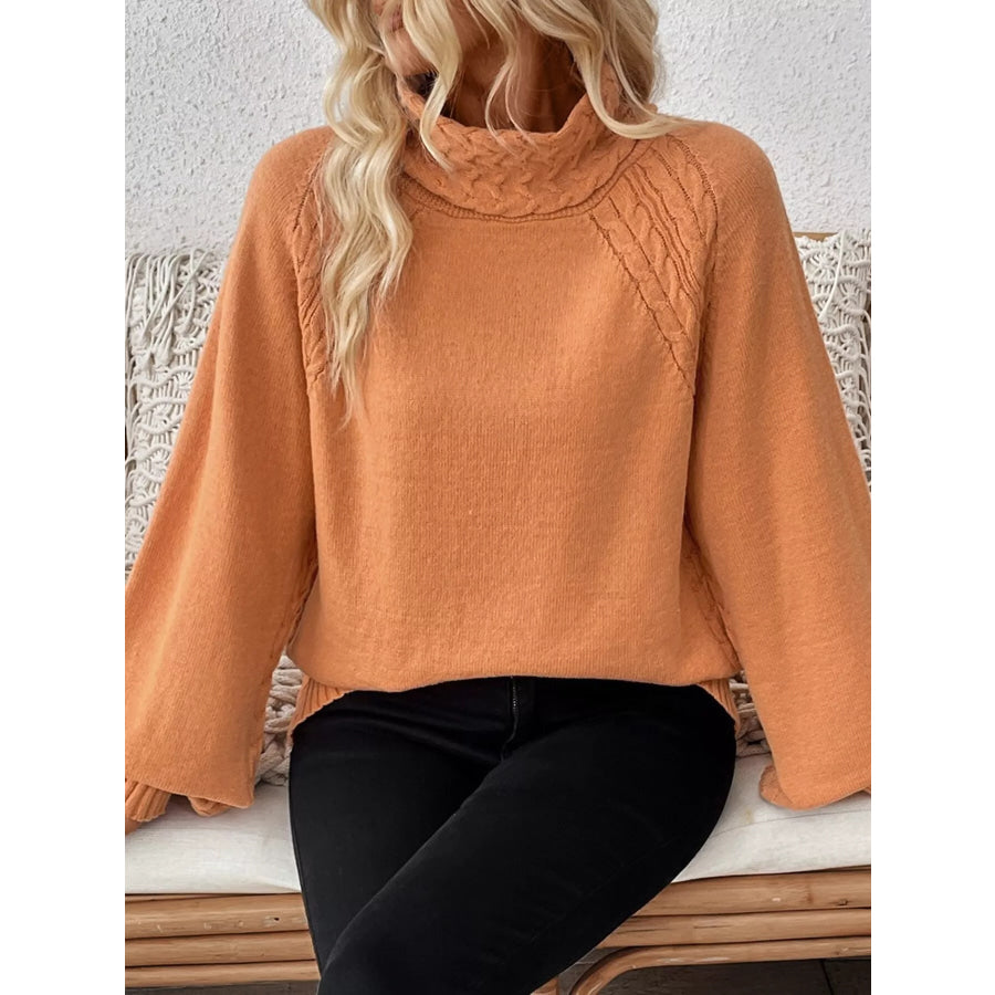 Cable-Knit Turtleneck Long Sleeve Sweater Apparel and Accessories