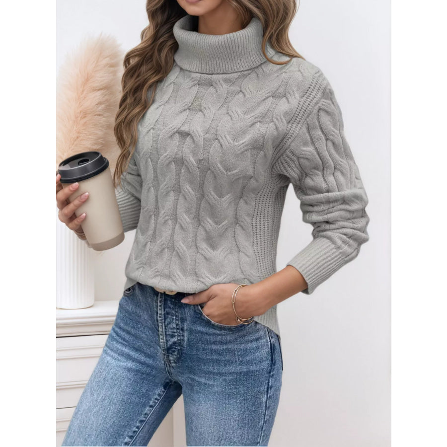 Cable Knit Turtleneck Long Sleeve Sweater Apparel and Accessories