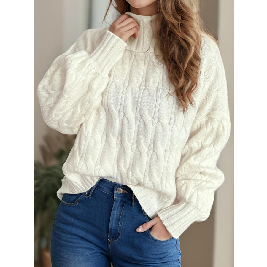 Cable-Knit Turtleneck Long Sleeve Sweater Apparel and Accessories