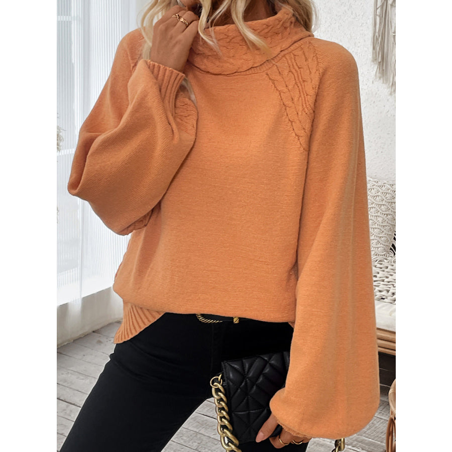 Cable-Knit Turtleneck Long Sleeve Sweater Apparel and Accessories