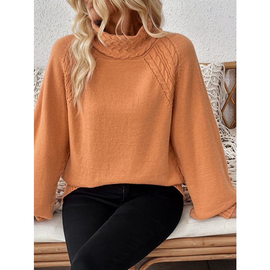 Cable-Knit Turtleneck Long Sleeve Sweater Apparel and Accessories