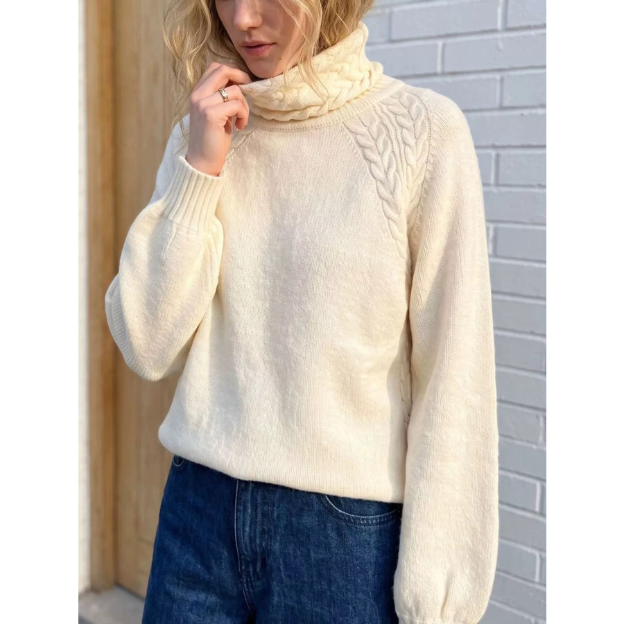 Cable-Knit Turtleneck Long Sleeve Sweater Apparel and Accessories