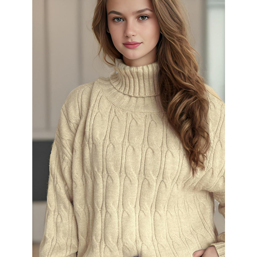 Cable-Knit Turtleneck Long Sleeve Sweater Apparel and Accessories