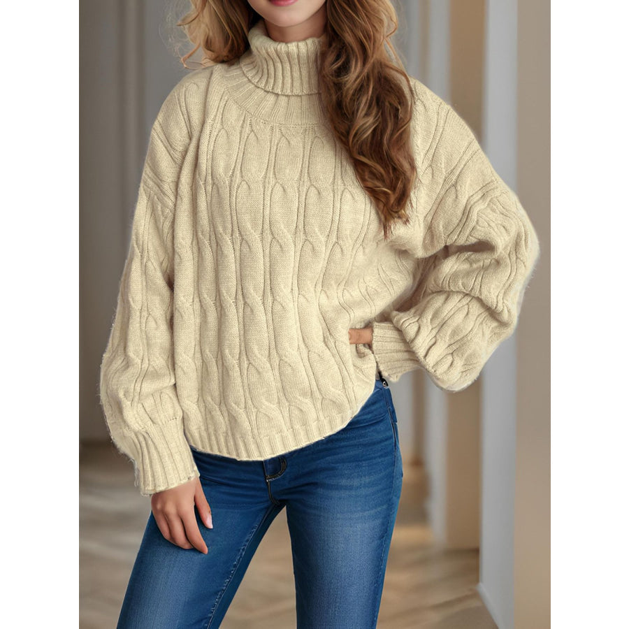 Cable-Knit Turtleneck Long Sleeve Sweater Apparel and Accessories