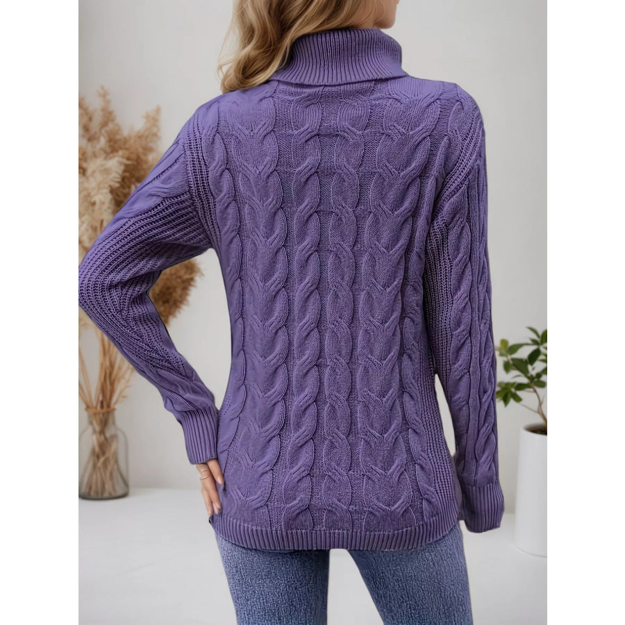 Cable Knit Turtleneck Long Sleeve Sweater Apparel and Accessories