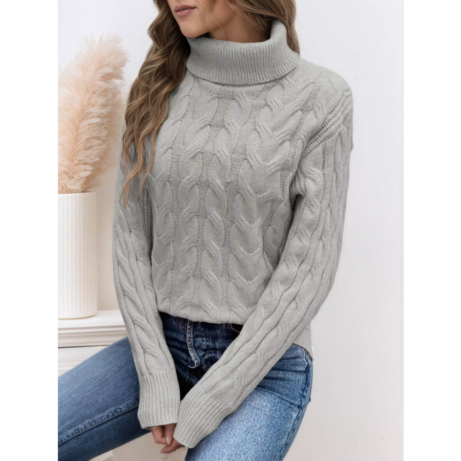 Cable Knit Turtleneck Long Sleeve Sweater Apparel and Accessories