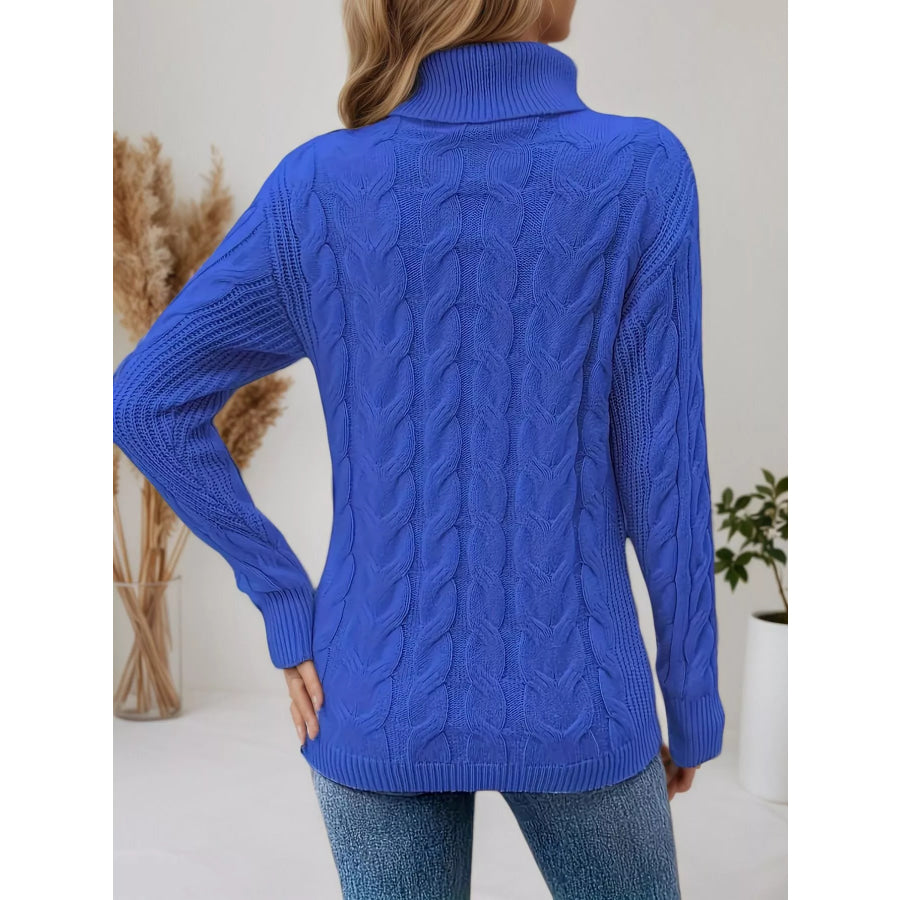 Cable Knit Turtleneck Long Sleeve Sweater Apparel and Accessories