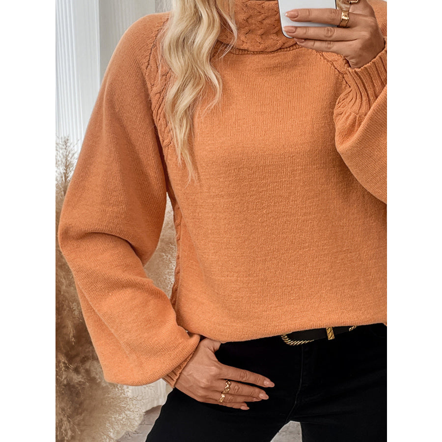 Cable-Knit Turtleneck Long Sleeve Sweater Apparel and Accessories