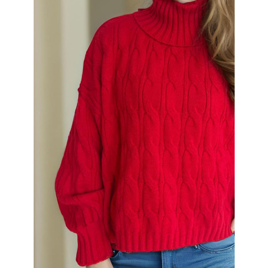 Cable-Knit Turtleneck Long Sleeve Sweater Apparel and Accessories