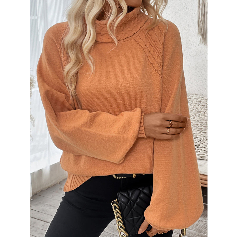 Cable-Knit Turtleneck Long Sleeve Sweater Apparel and Accessories