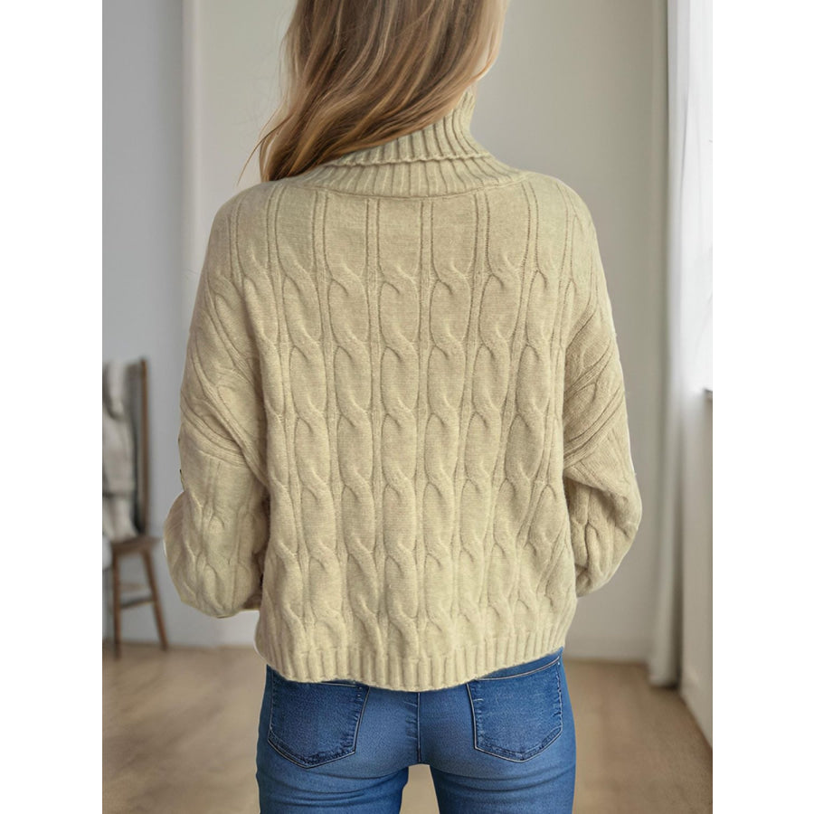 Cable-Knit Turtleneck Long Sleeve Sweater Apparel and Accessories