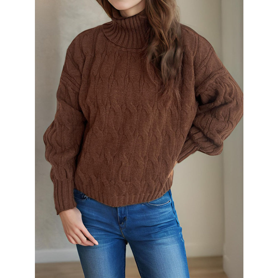 Cable-Knit Turtleneck Long Sleeve Sweater Apparel and Accessories