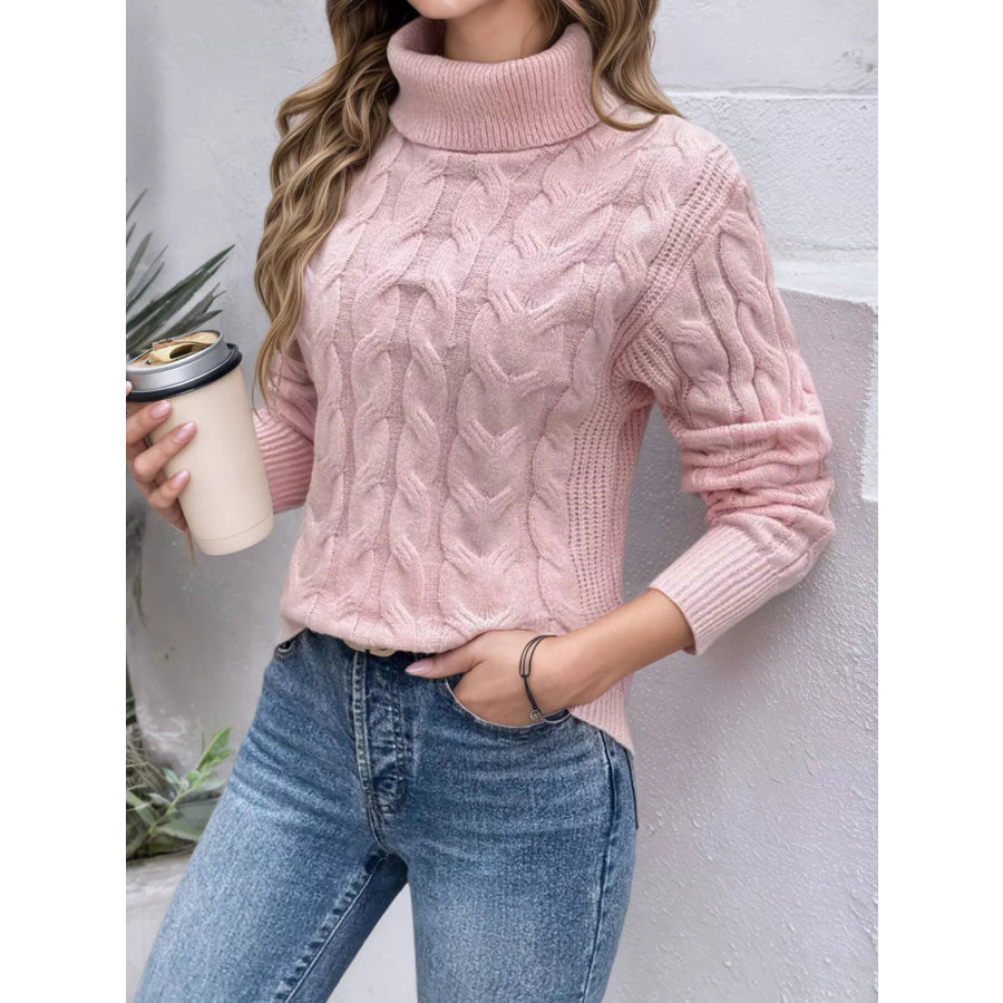 Cable Knit Turtleneck Long Sleeve Sweater Apparel and Accessories
